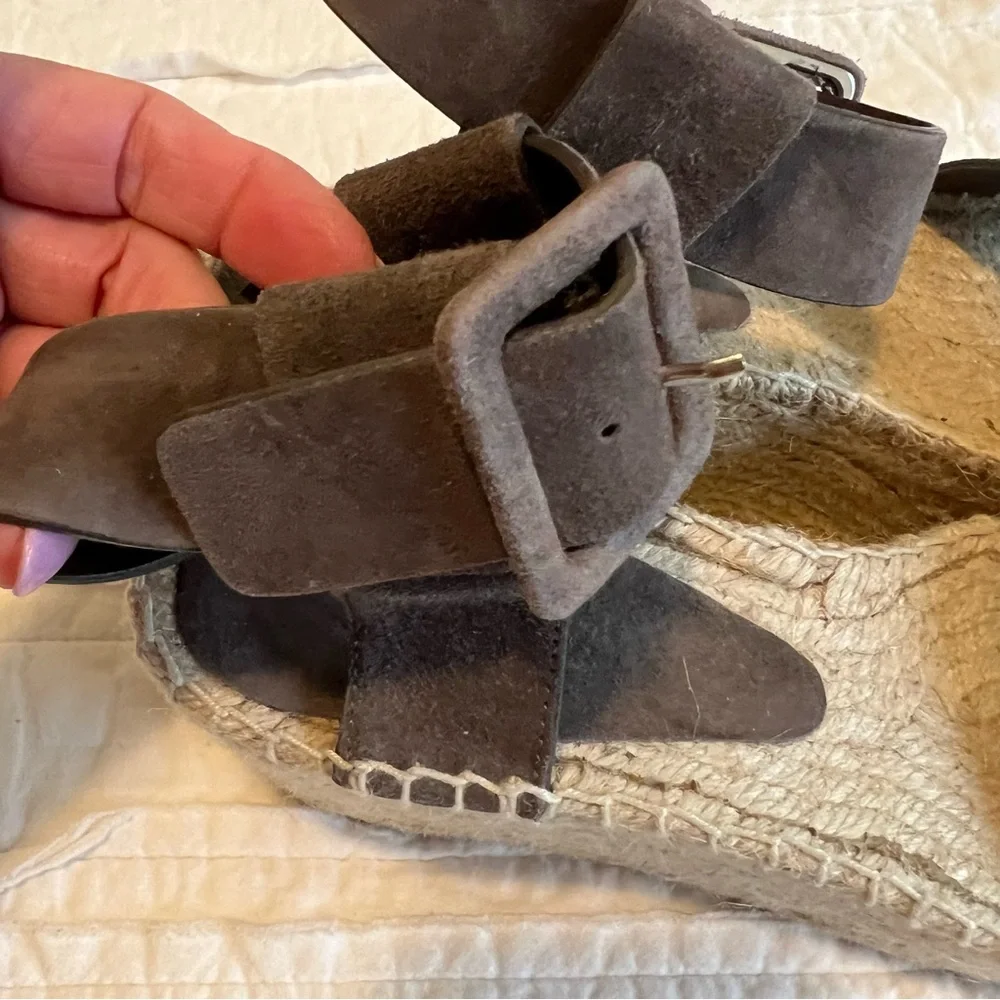 Vince Gray Leather Espadrille Wedge Sandals Size 6